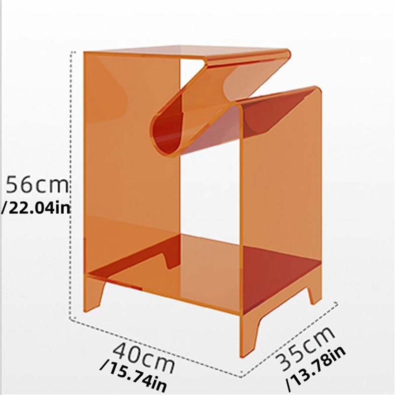 Modern Acrylic End Table - Clear Contemporary Nightstand for Bedroom, Lucite Sofa Side Table with Lower Shelf for Living Room