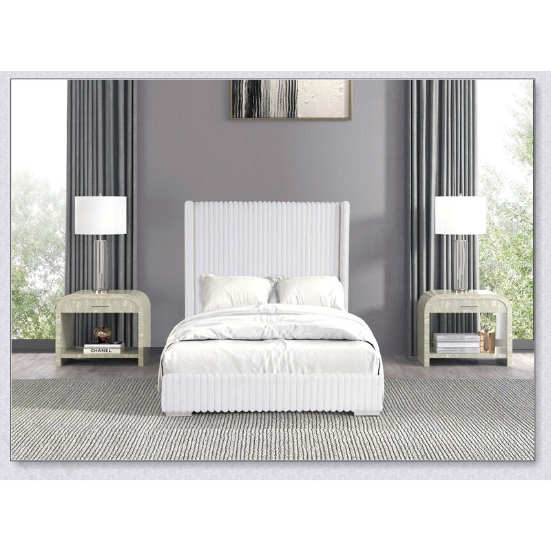 Mobilier de chambre à coucher contemporain 1pc, Lit double, Blanc