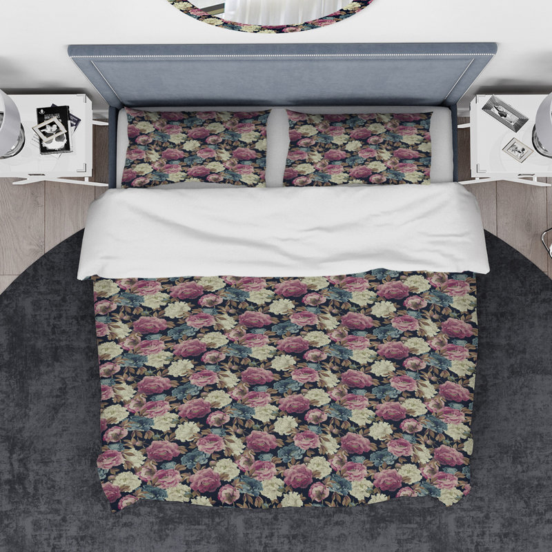 Ensemble de housse de couette designart pivoines, Housse simple + 1 taie décorative