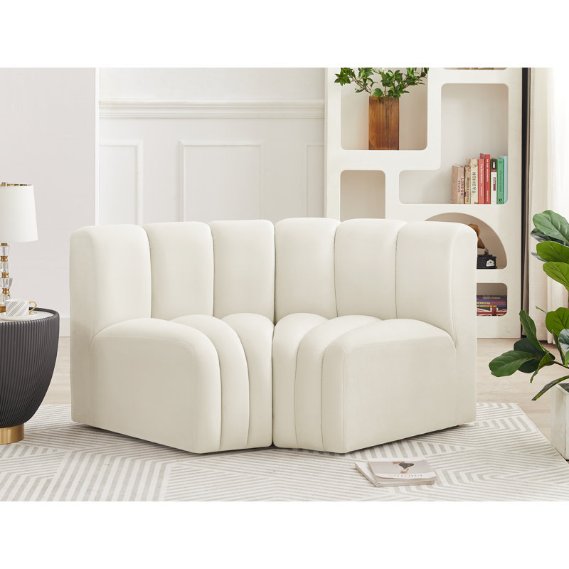 Ivanildo Upholstered Curved Sectional Reversible, Cream Velvet