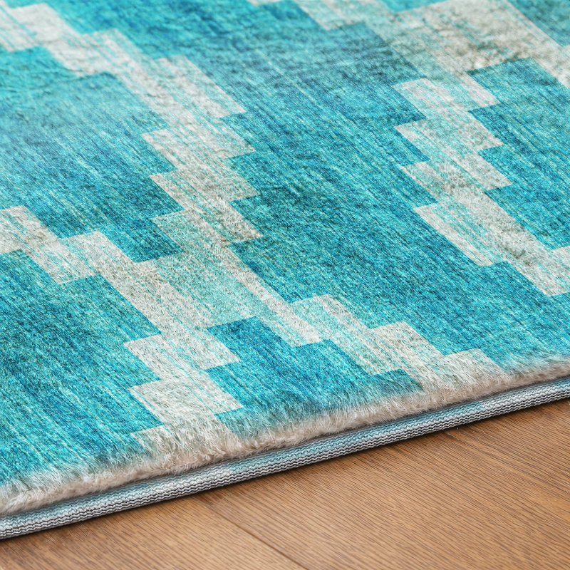 Premium Machine Washable Dream Shag ADS115 Tribal Rug, 8' Round, Turquoise