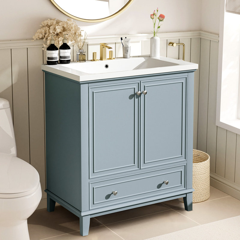 Ensemble de meuble-lavabo avec lavabo en céramique, Vert / argenté