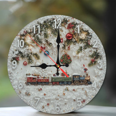 Horloge de Noël-Face-avec-train-et-neige
