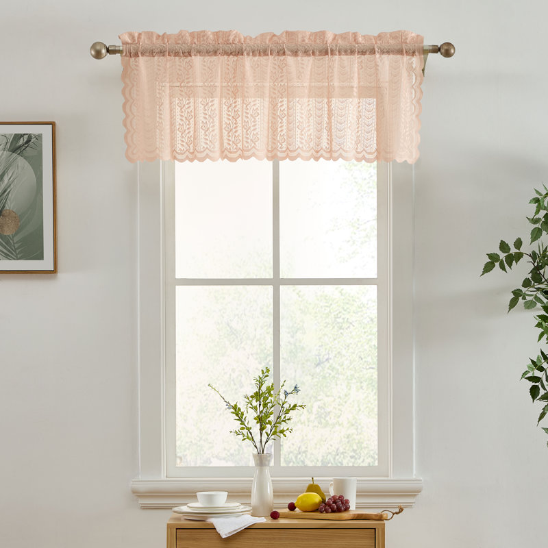 Nikole Floral Rod Pocket Lace Semi Sheer Voile Short Valance for Small Windows, Kitchen & Bathroom - 54 x 18 Inch Length