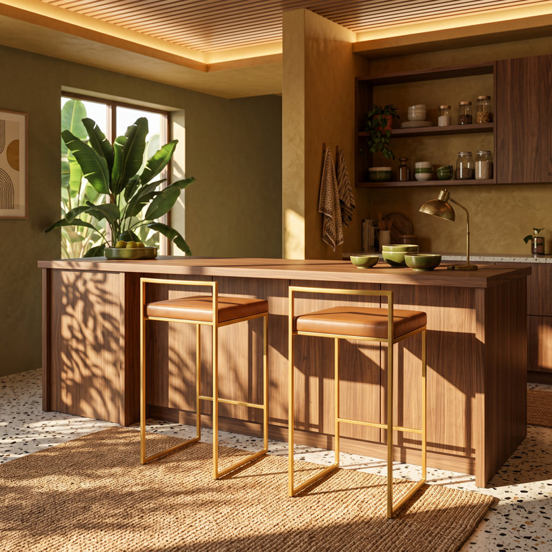 Upholstered Counter Stool with Steel Frame