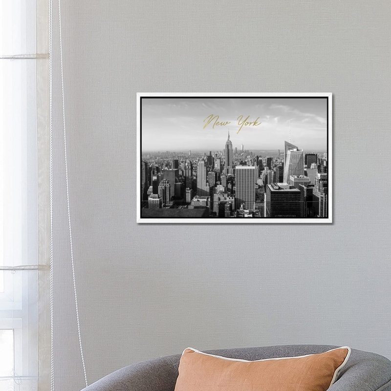New York In Black And White - Print on Canvas, 45.72cm H x 66.04cm W x 3.81cm D, White Framed