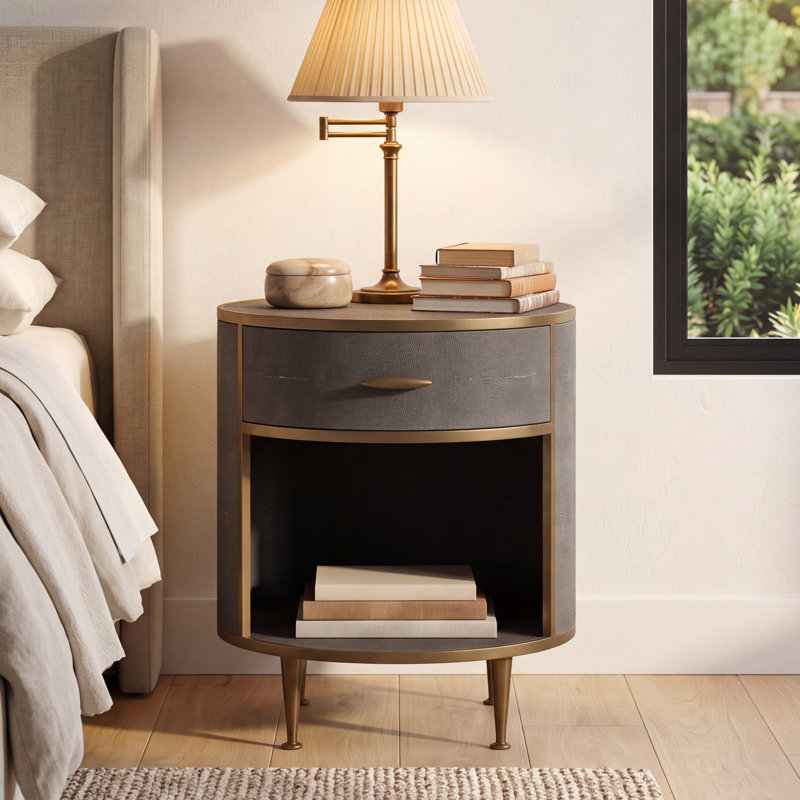 Lynnette Liddell Round Nightstand, Antique Brass