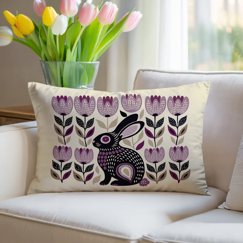 Coussin lombaire réversible intérieur / extérieur Zuko Rabbit, Rectangle H 14 po x l 20 po, Mauve