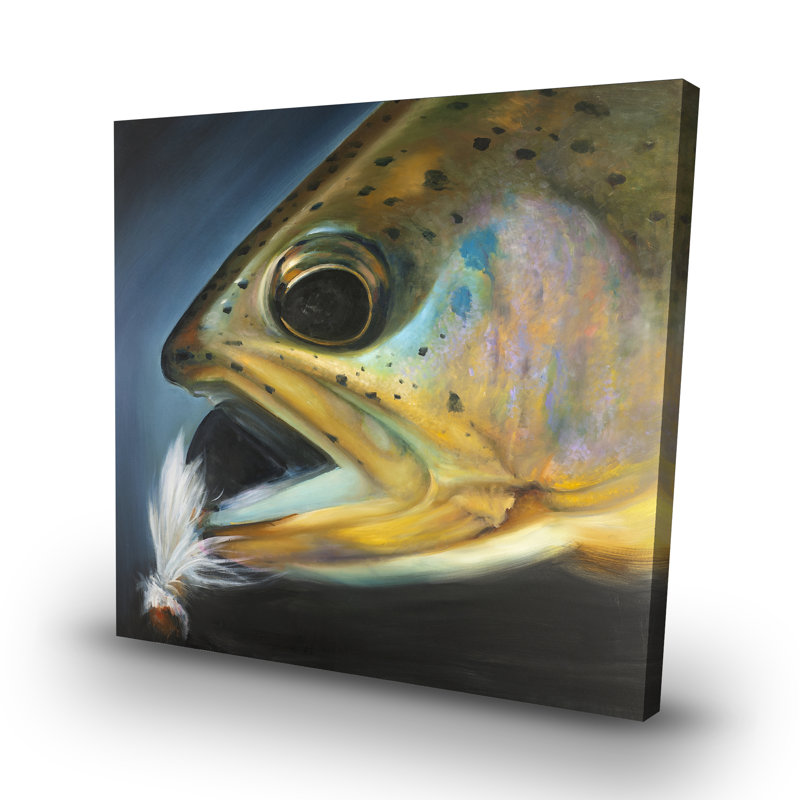 Golden trout with fly fishing flie - 32"x32" art on canvas