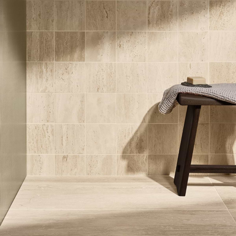 Travertine 6x6 Vein Cut Filled Honed Tile, Ivory Honed