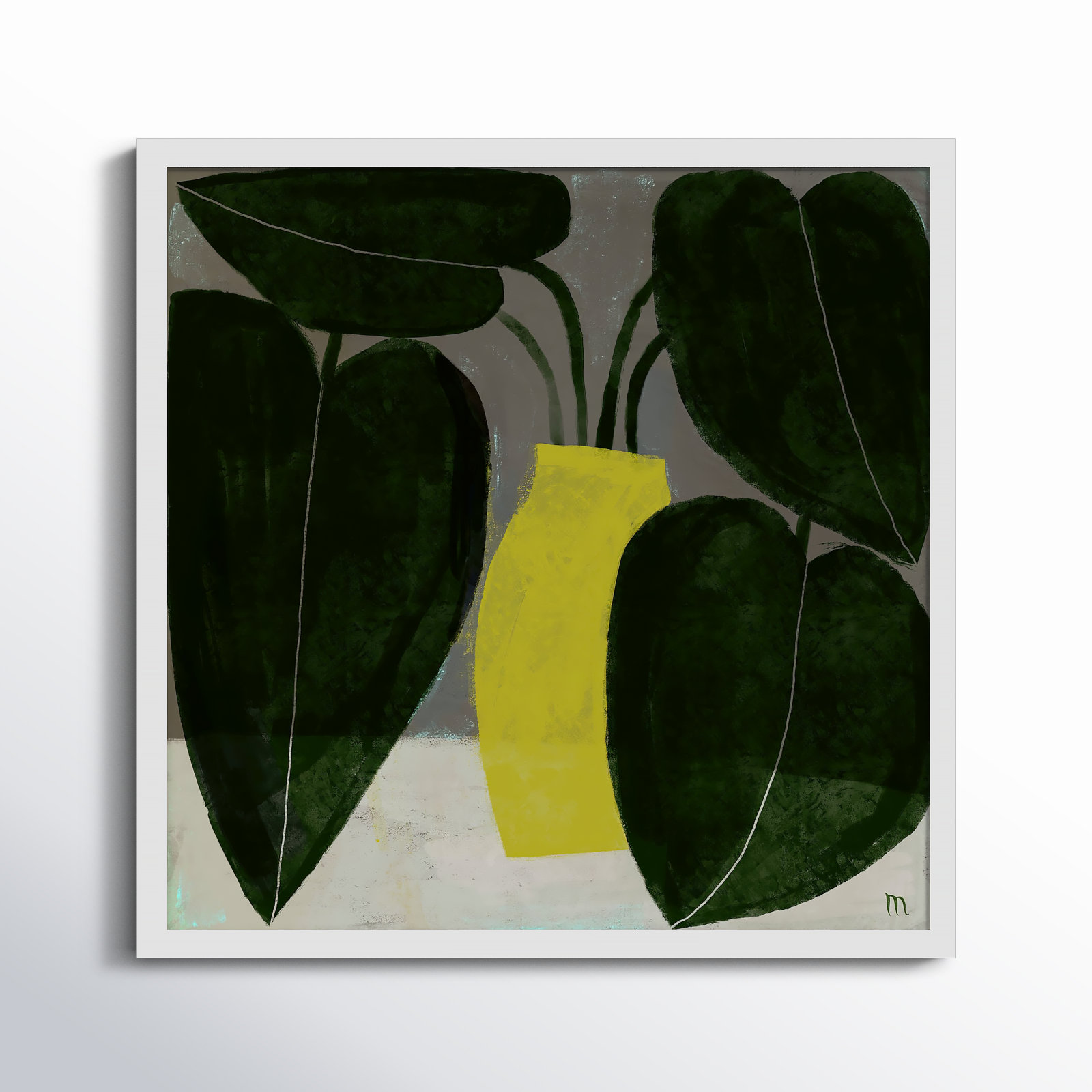Plant "Plant No. 7" Painting, 24" H x 24" W x 1.25" D, White