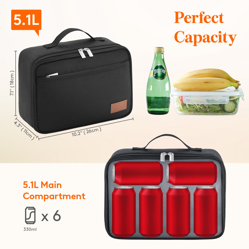 Boîte à lunch congelable, sac à lunch réutilisable isolé avec 2 sacs de glace, mini sac à collation pour boîte à bento pour salade, sandwich, collations pour l'école / travail / garderie, noir
