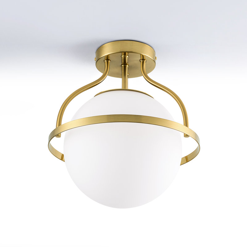 11.2‘’-1 Light  Sphere Globe Frosted Glass Semi Flush Mount For Dining Room Hallway, Brushed Brass