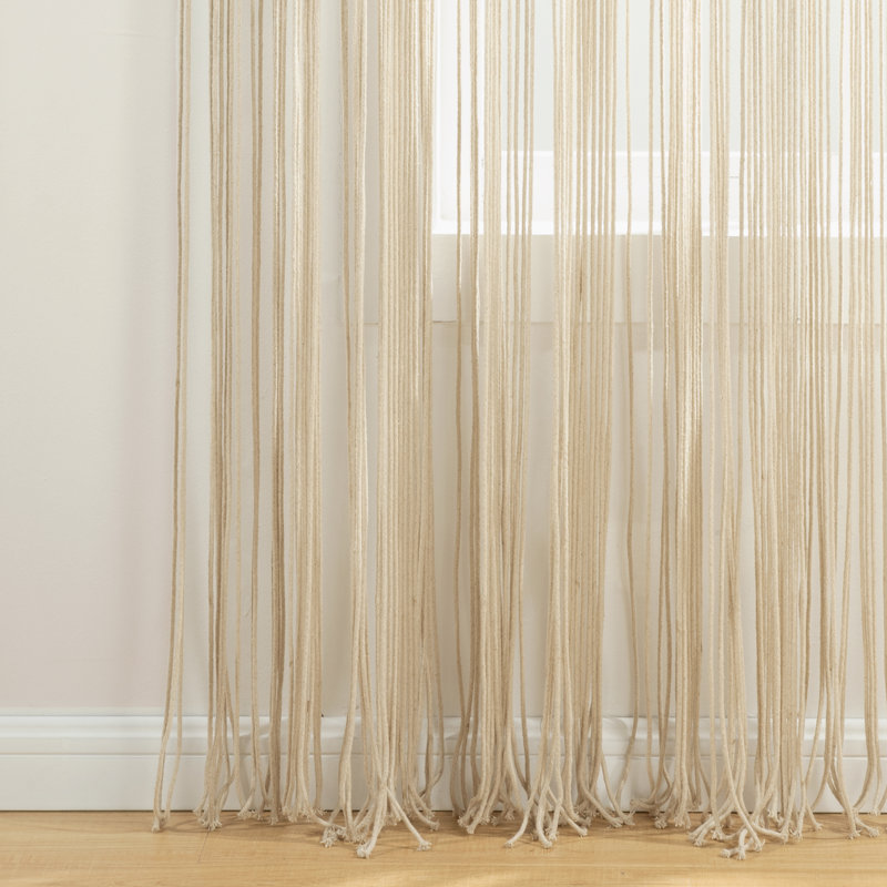 Neutral Cotton Macrame Tassel Light-Filtering Curtain Panel