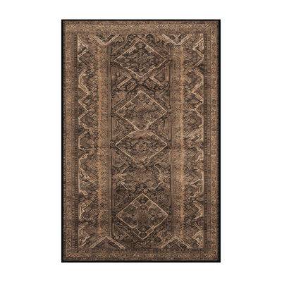 Machine Washable Art Deco Brown Area Rug