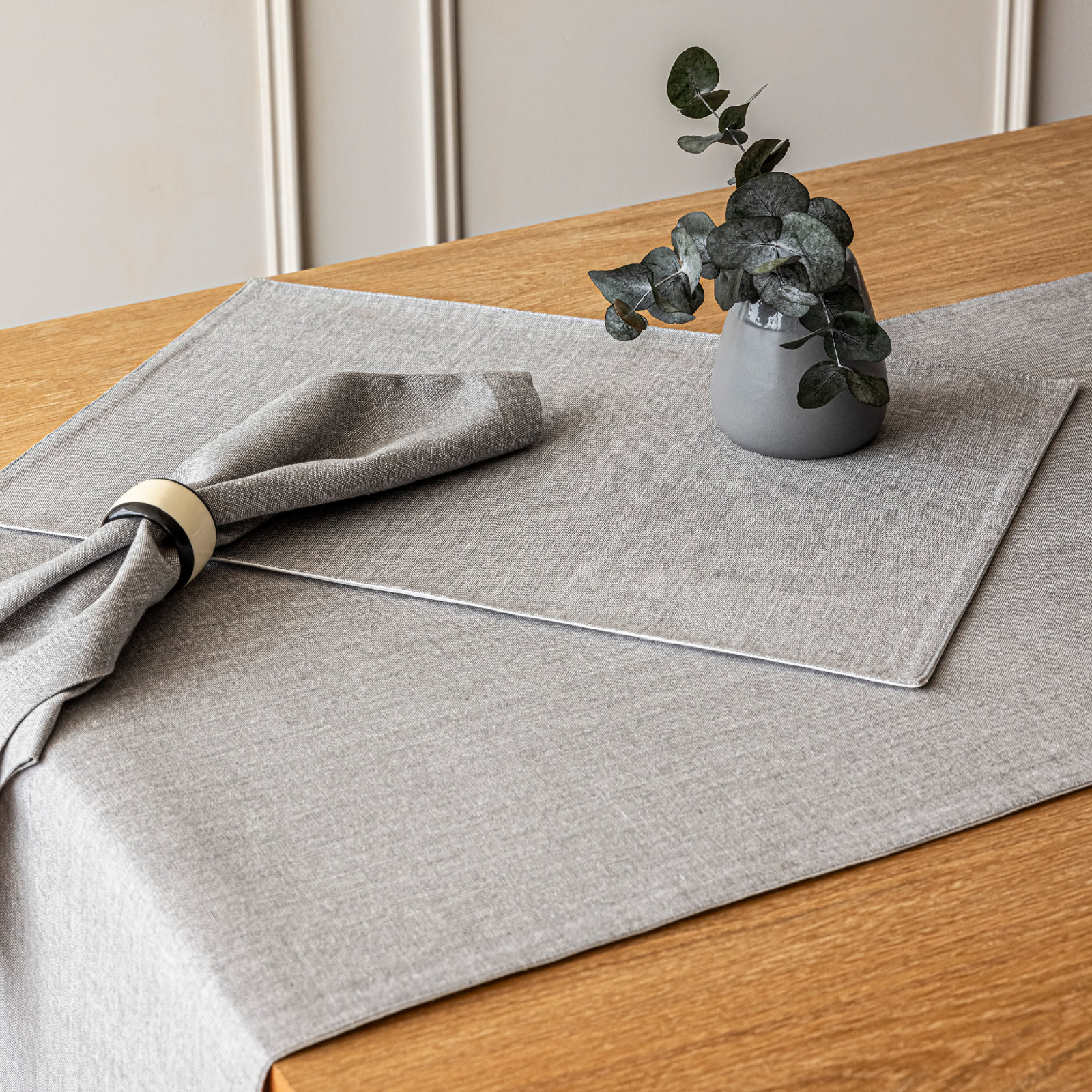 Woven Chambray Table Runnner, Gray, 18" W x 108" L