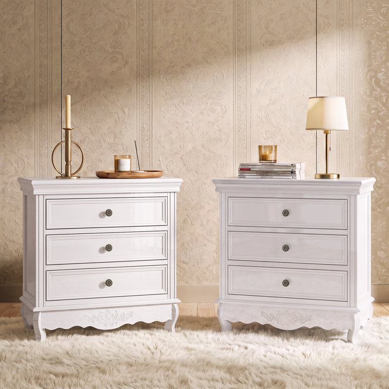 Table de chevet 3 tiroirs l 23,6 po Affinia (ensemble de 2), Blanc