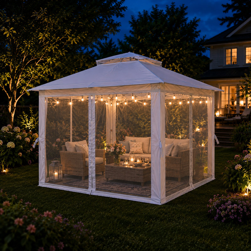 11' x 11' Pop-Up Patio Gazebo with Mosquito Netting, Heavy-Duty Double-Tier Canopy, Metal Frame for Backyard & Deck
