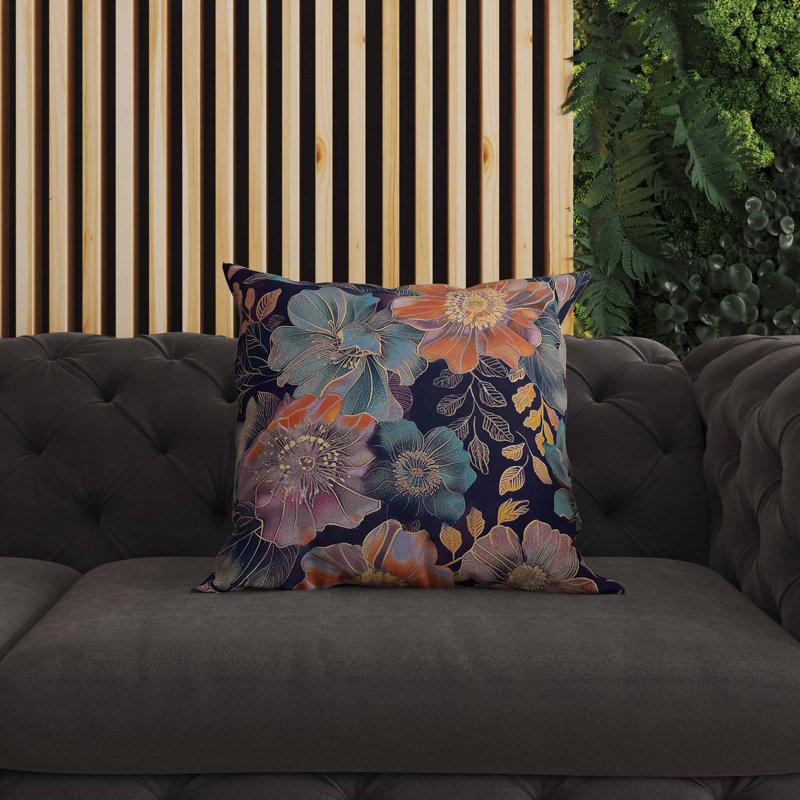 Coussin intérieur / extérieur Painted Petalscape, Bleu / orange / marine, Carré 26 po
