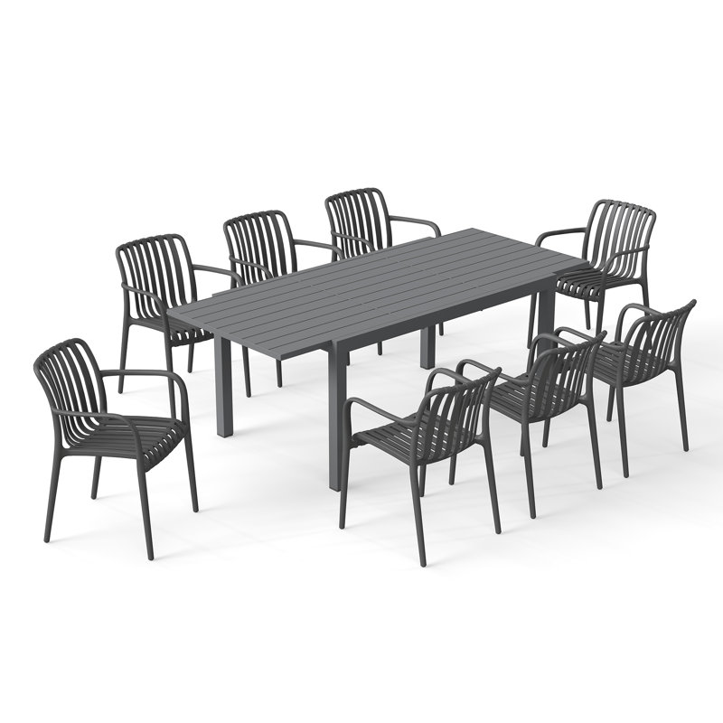 Outdoor 9-piece Dining Set, Black