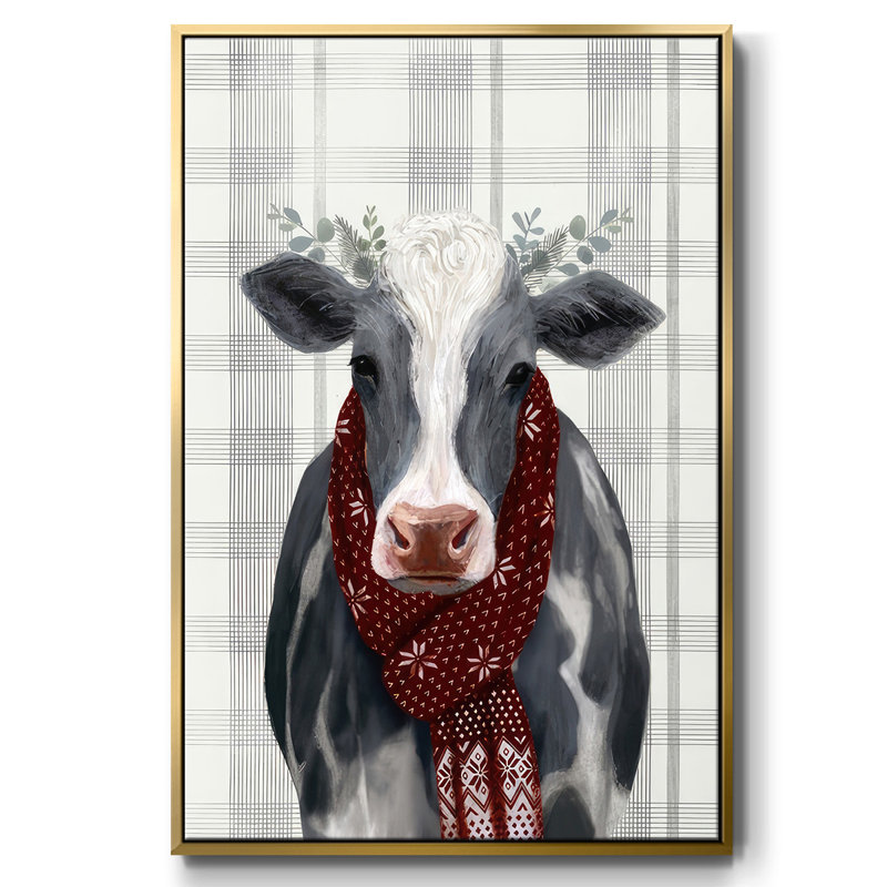 Toile tendue avec châssis Yuletide Cow II, H 41 po x l 27 po x P 1,5 po, Cadre flottant doré