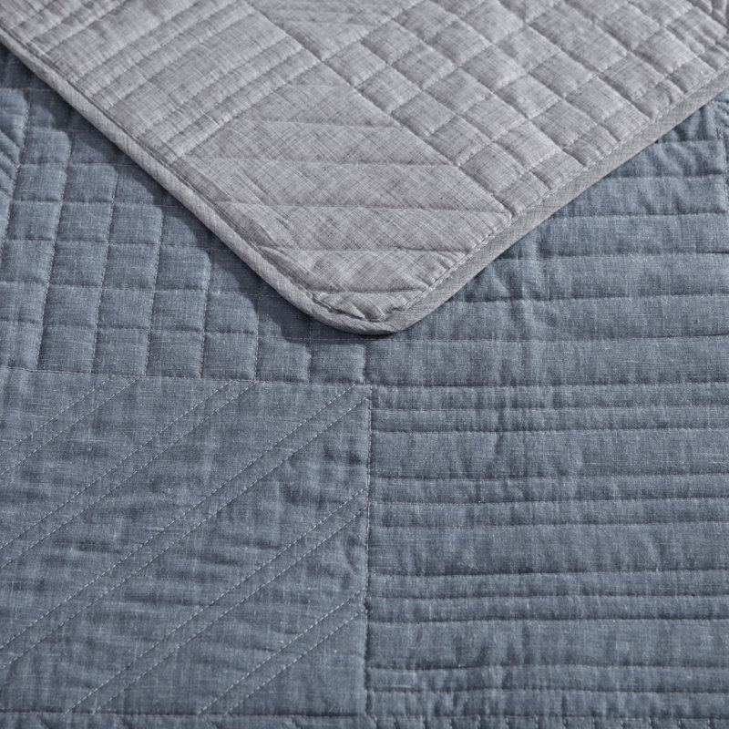 Casual Comfort Denim Blue & Chrome Gray Full Cotton Quilt Set