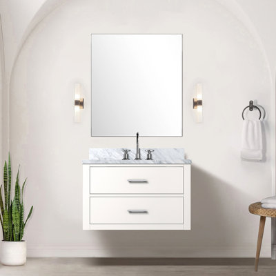 30" W X 22" D White Vanity With Marble Countertop, Faucet, Mirror 30 In. Bath In White, Top, Included