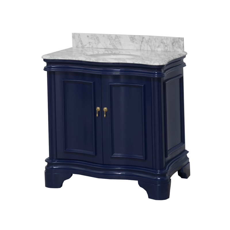 Ensemble de meuble-lavabo simple 36 po Twain, Marbre de Carrare, Bleu royal