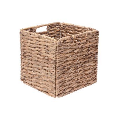 Two 12-Inch Square Handmade Wicker Baskets - Foldable Storage Bins with Handles
