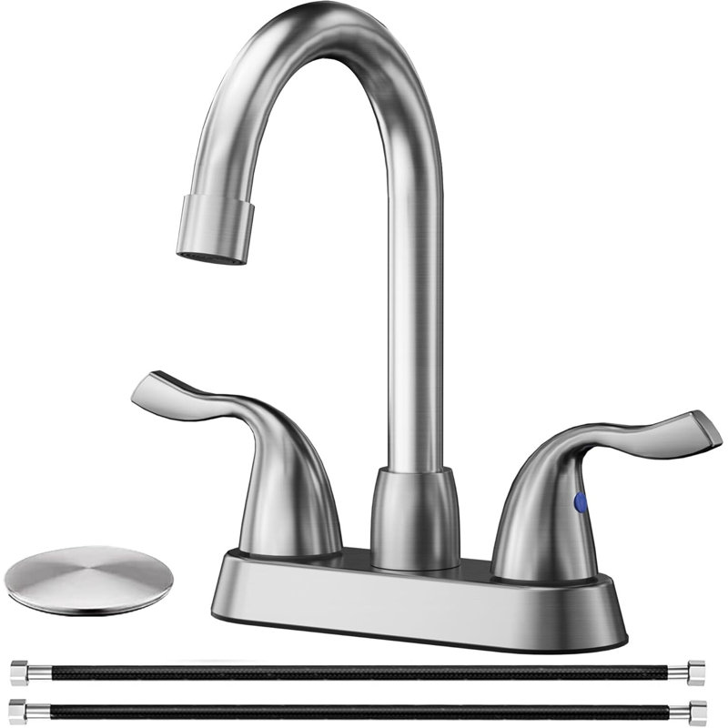 Robinet de salle de bain moderne à 2 poignées avec ensemble de bonde Modern, Nickel brossé