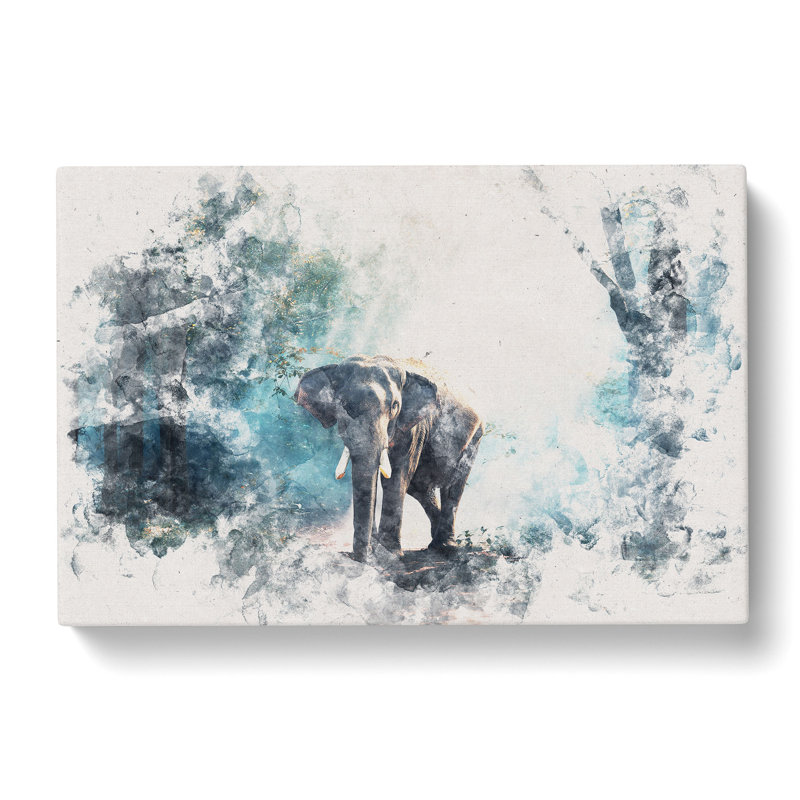 Elephant Roaming In A Green Forest - Wrapped Canvas Print, 60cm H x 91cm W x 3cm D