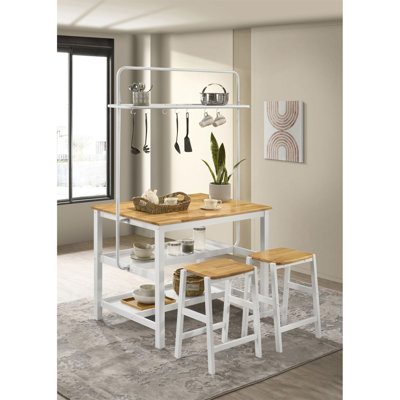 Prager White 3-Piece Kitchen Island Counter Table Set