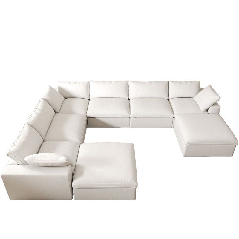 Canapé modulaire rembourré en lin 8 pièces Kenda, Mélange de lin blanc