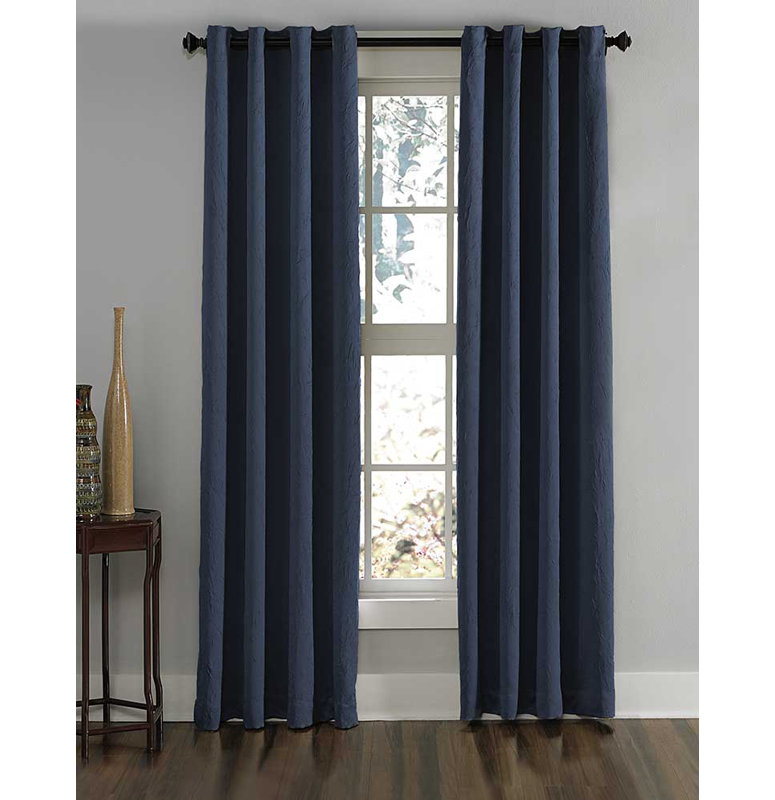 Manzano Solid Colour Room Darkening Grommet Curtain Panel, 50" W x 144" L, Navy