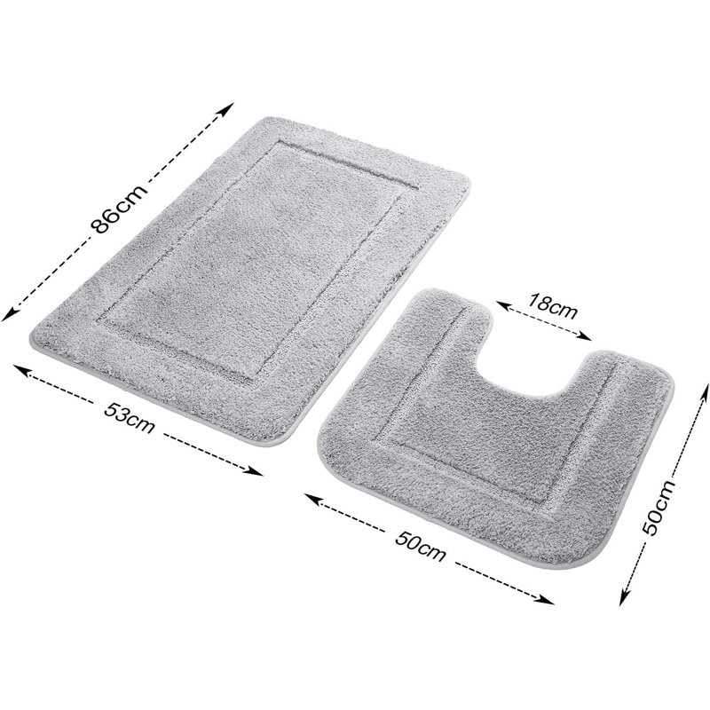 2 Piece Set Rectangle/u-shaped Bath Mat , Grey