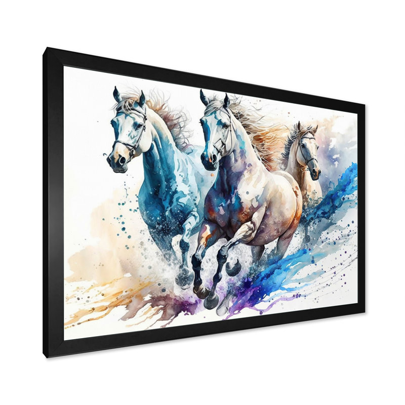 «Herd of Horses Courir IV», reproduction sur toile, L 20 po x H 12 po, Impression noire sur toile encadrée