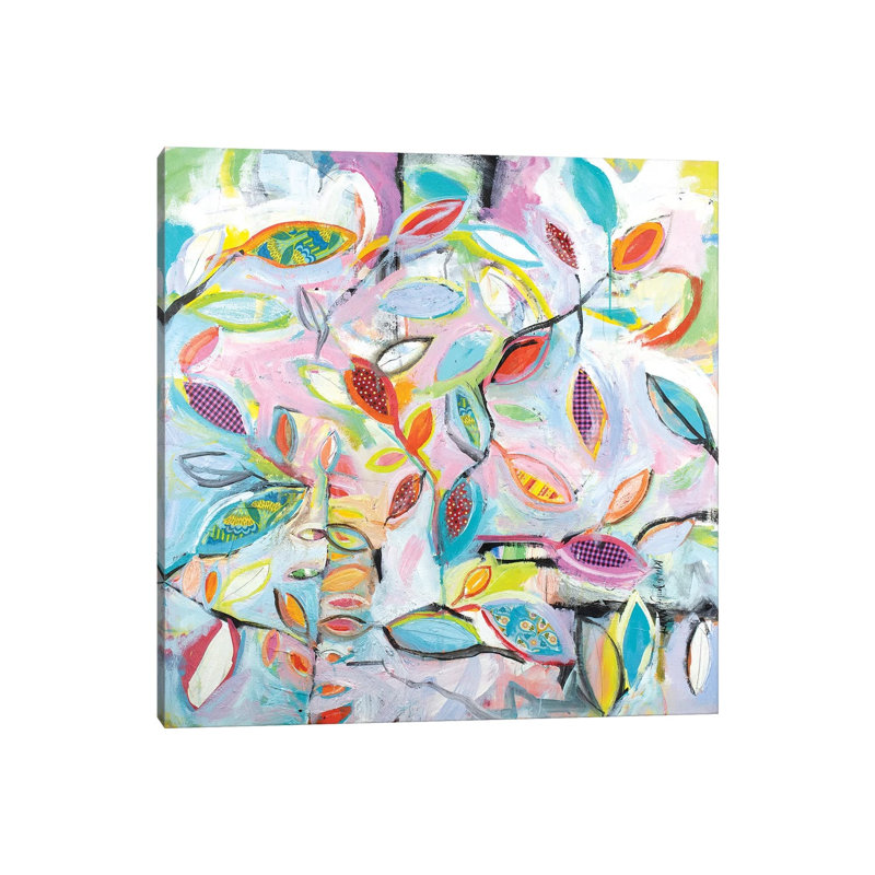 Checkered Leaves by Michelle Daisley Moffitt - Painting on Canvas, Wrapped Canvas, 45.72cm H x 45.72cm W x 1.91cm D