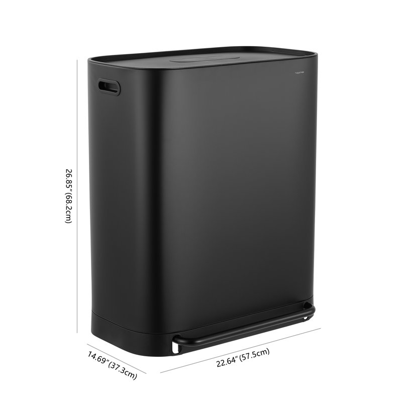 Poubelle à pédale en acier inoxydable 16 gallons Beni, Noir