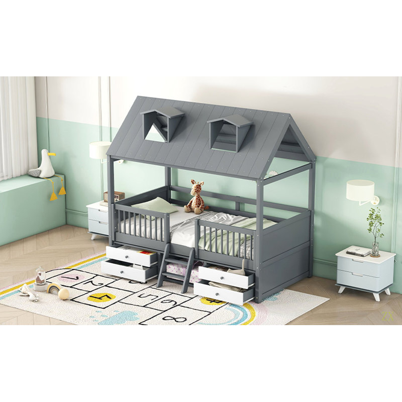 Structure de lit simple en bois, Gris