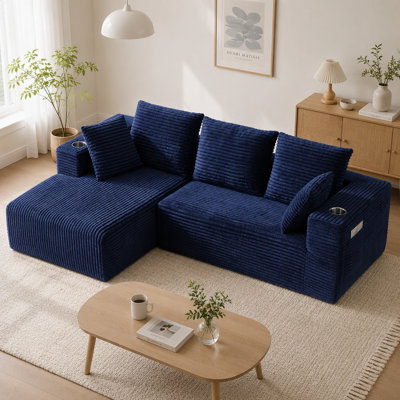 95" Beige Chenille Modular Combination Sofa with L-Shaped Lounge Chair | Four Seater Boneless Design | Deep Seat Upholstered Couch with Easy Assembly for Living Room