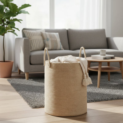 58Cm Height Large Jute Rope Laundry Basket, Suitable For Multiple Rooms, Multifunctional Natural Woven Storage Basket For Blankets And Clothes
