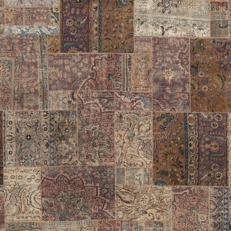 Patchwork noué à la main en laine de conception unique Tapis décoratif beige/brun