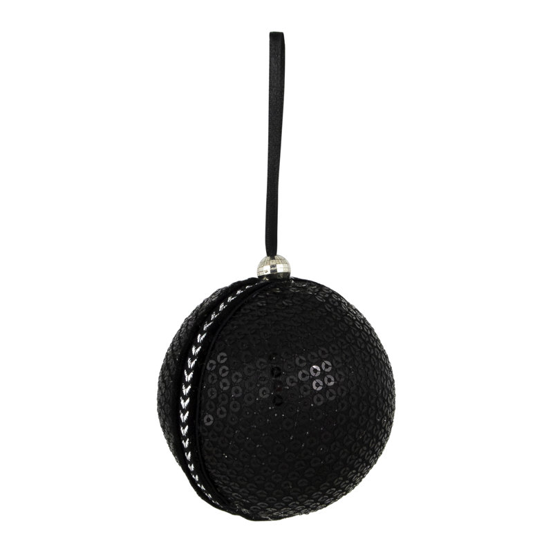 Sequin And Glitter Christmas Ball Ornaments With Ribbon - 2.75" - Black - Set Of 4