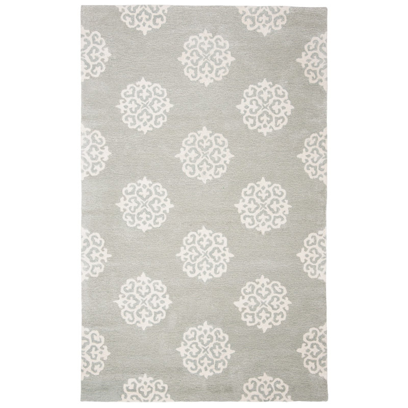 Candelo Hand Tufted Wool/Viscose Floral Rug in Gray/Ivory, Rectangle 2' x 3'