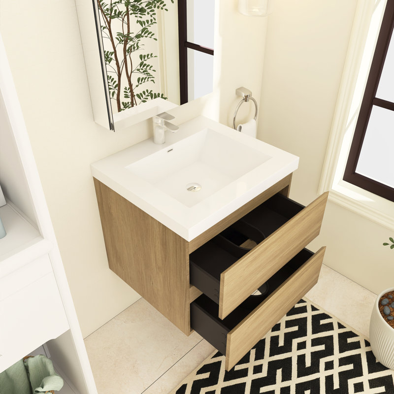Vukan 24'' Single Bathroom Vanity with Resin Top, Natural Oak
