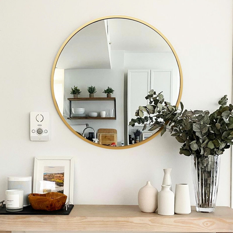Miroir de salle de bain doré 16 pouces - Cadre en alliage d'aluminium rouille et décor rond rond facile à installer