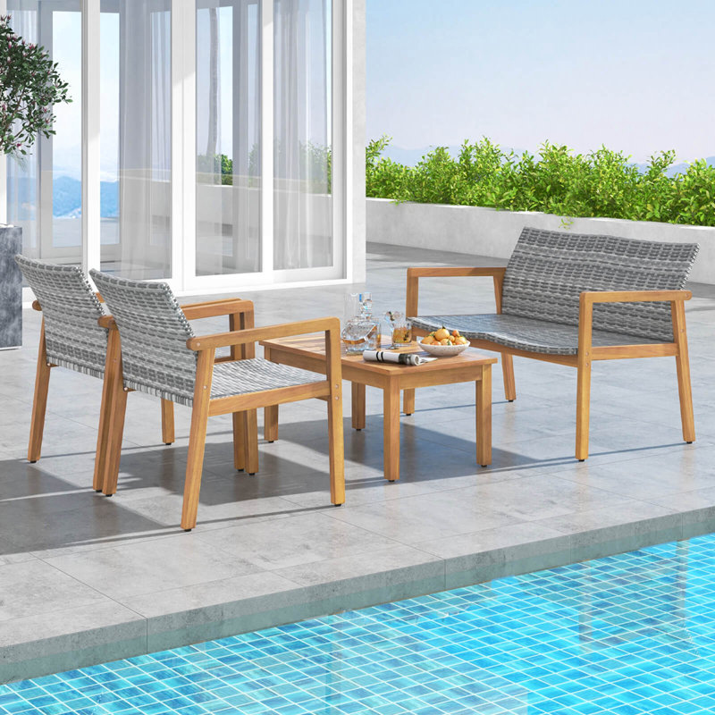  Ensemble de mobilier d'extérieur Pcs, ensemble de canapé avec cadre en bois d'acacia et siège en rotin