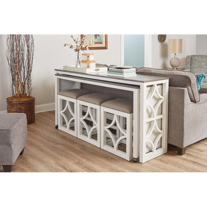 Wallace 72" Long Rolling Console & 3-Stool Set