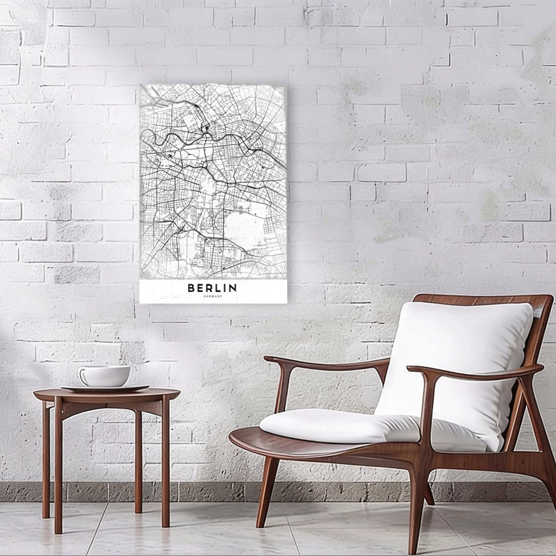 Carte de la ville de Berlin, rétro, art abstrait rétro, impression murale, 36" H x 24" W