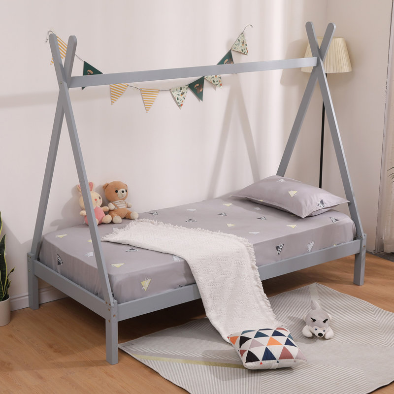 Max Liron 90 X 190cm Standard House Beds, Without Trundle, No Mattress, Grey